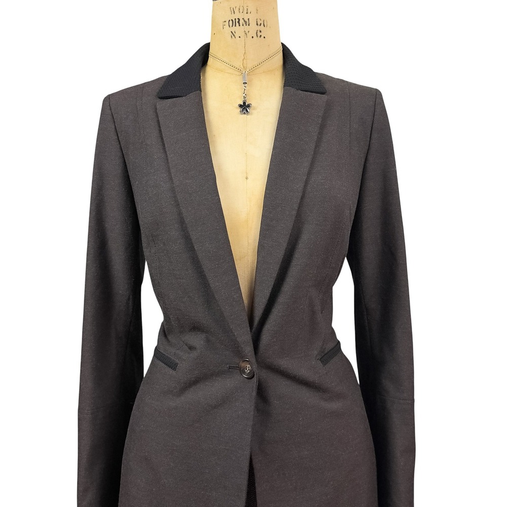 Antonio Melani Brown Tailored Blazer Jacket Contrast Collar Nipped Waist Long 8 - Picture 2 of 10